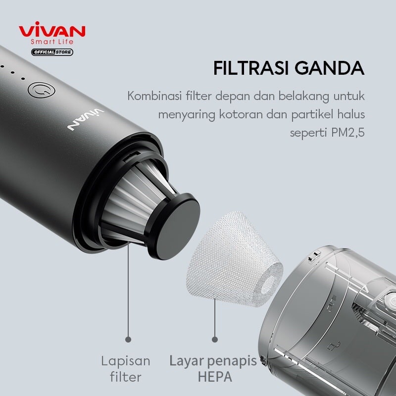 VIVAN Auto VX01 4000 mah Car Vacum Cleaner Penyedot Debu Mobil Cordless Portable Gray Garansi 1 Tahun