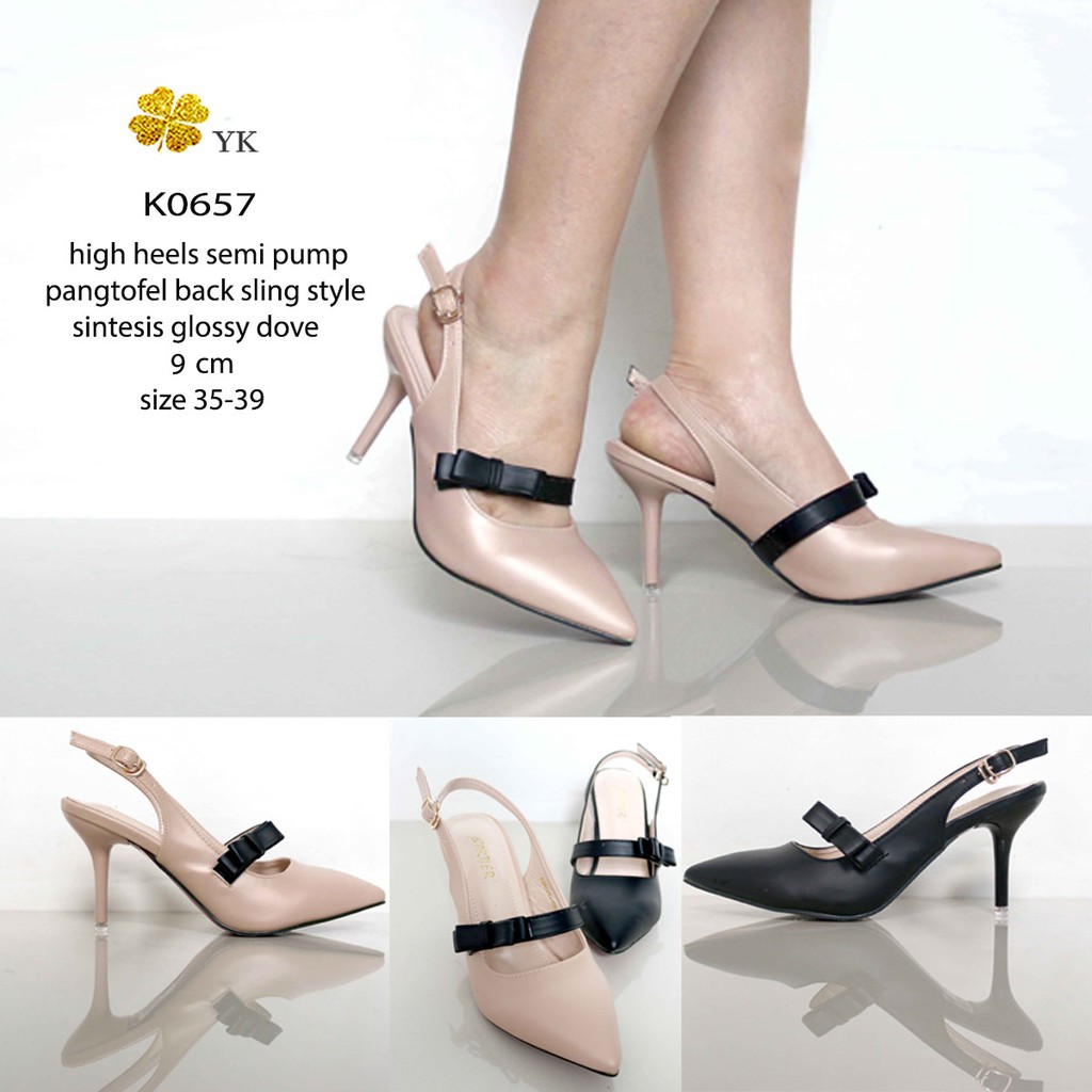 YKshoes 0657 sepatu hak pump heels 7cm shoes import sepatu bartier ladies hitam beige back sling