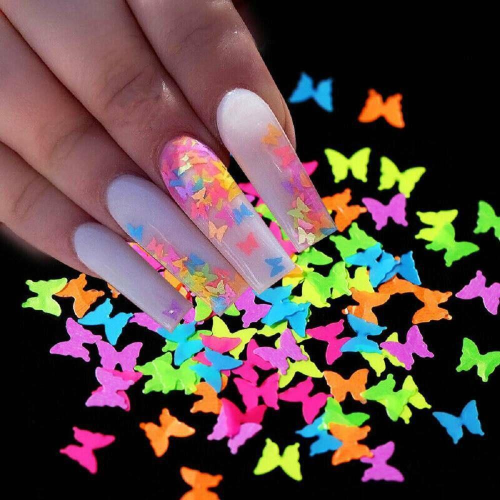 Sequin Flakes Fluorescence Bentuk Kupu-Kupu Untuk Nail Art Butterfly