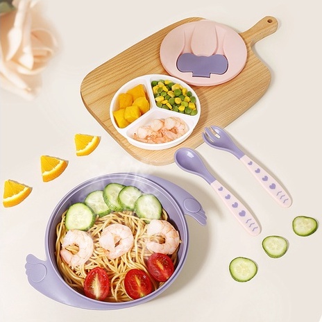 Tempat makan bayi mangkok sekat set tutup sendok garpu dan suction silicone anti tumpah