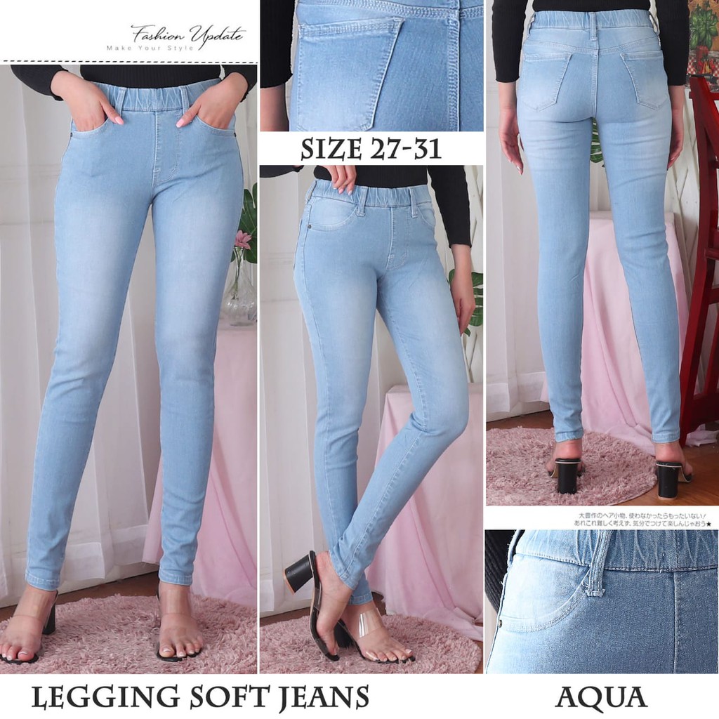 7C-G CELANA JEANS PREMIUM LEGGING BIRU MUDA /PINGGANG KARET JEANS /SKINNY JEANS /27 - 31