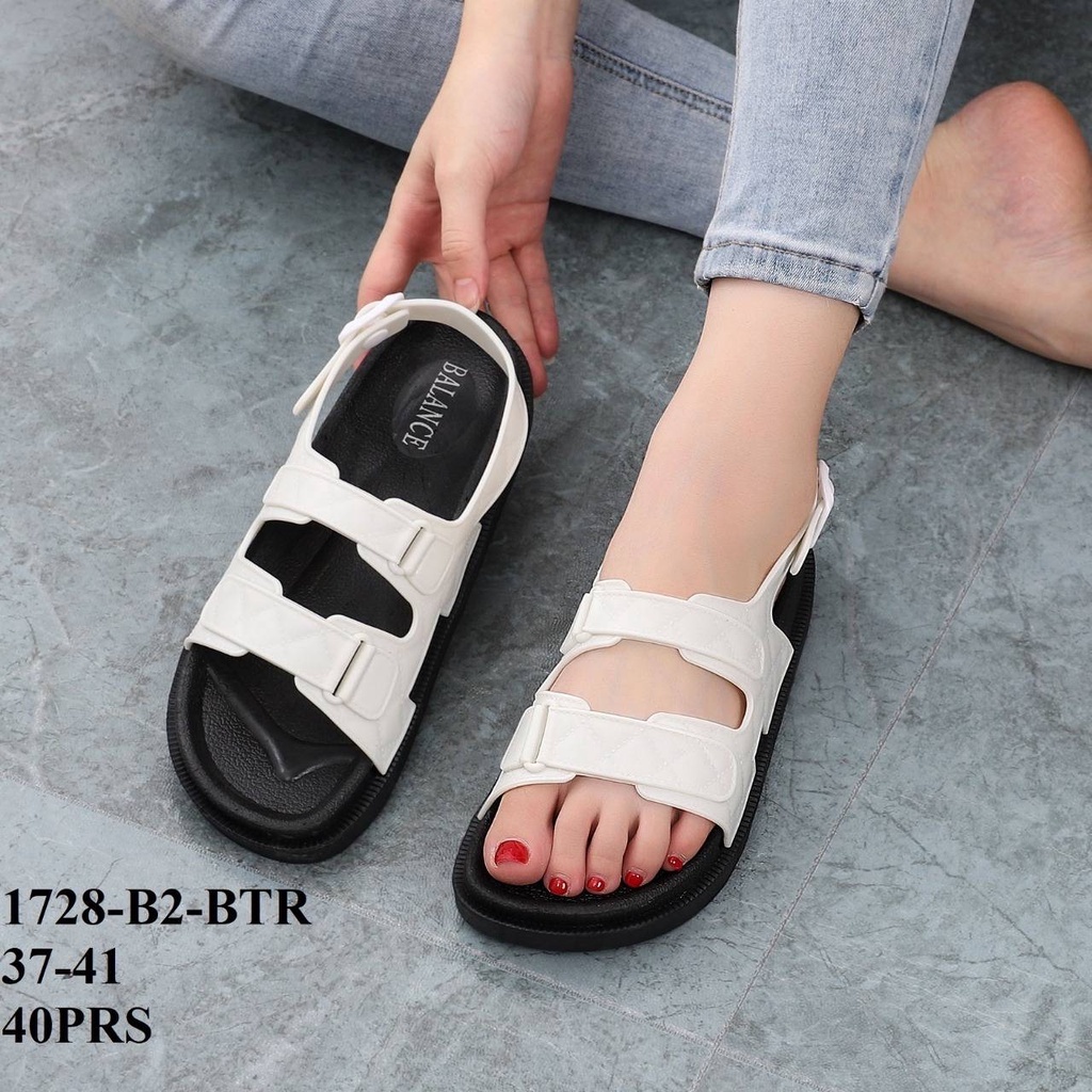 [RESTOCK] Sandal Tali Wanita Karet Import BALANCE Ban 2  / 1728-X1B / B2-Hitam (putih)