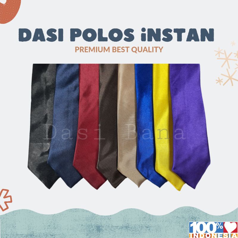 Dasi Instan Polos | Dasi Praktis Pria Banyak Warna | Dasi Perekat Satin Mengkilap Dewasa