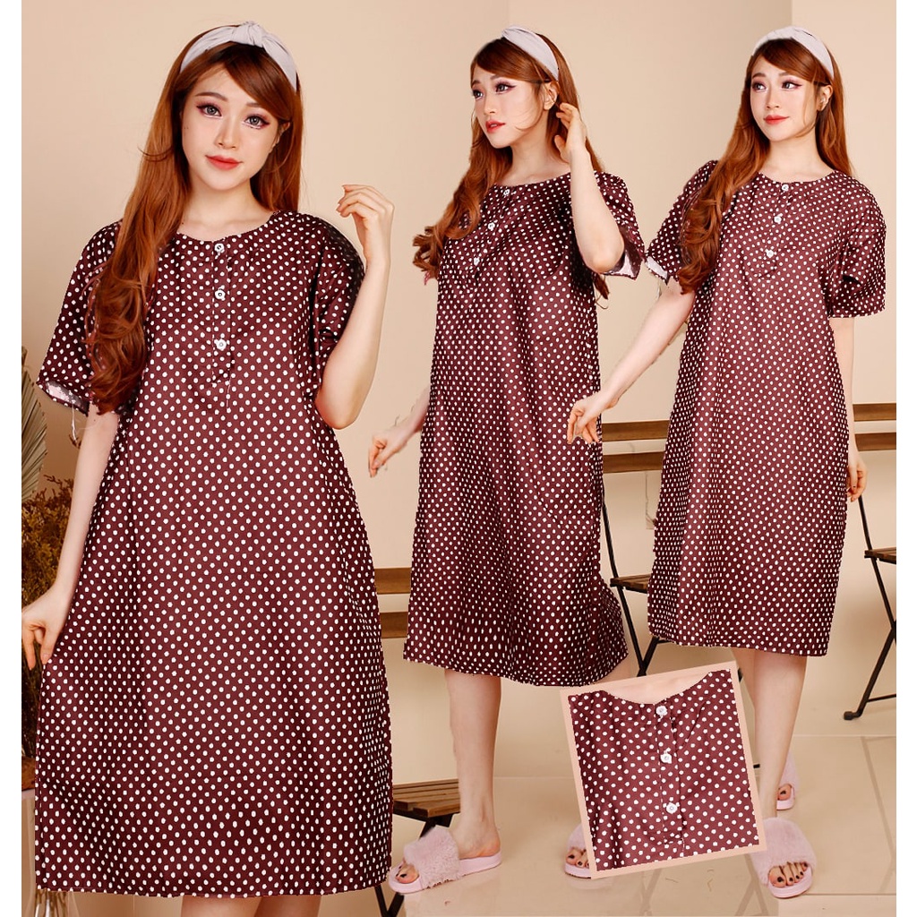 Daster JUMBO XXL Batik, Motif Acak / Campur, Leher Kancing Bumil Busui , Batik Warna-DJR Polkadot Marun