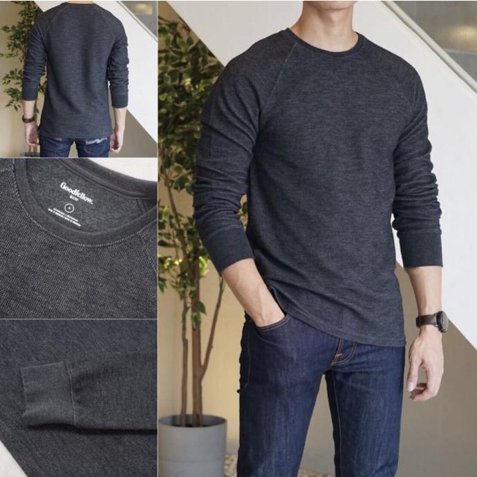 Goodfellow Crewneck Textured Sweatshirt Dark Grey Original Kaos Waffle