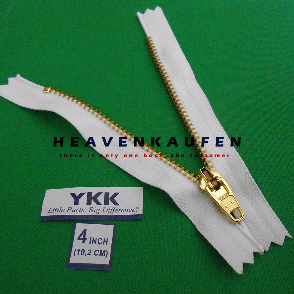 Resleting Zipper Jeans YKK 4 inch / 10,2 cm Putih - Gold