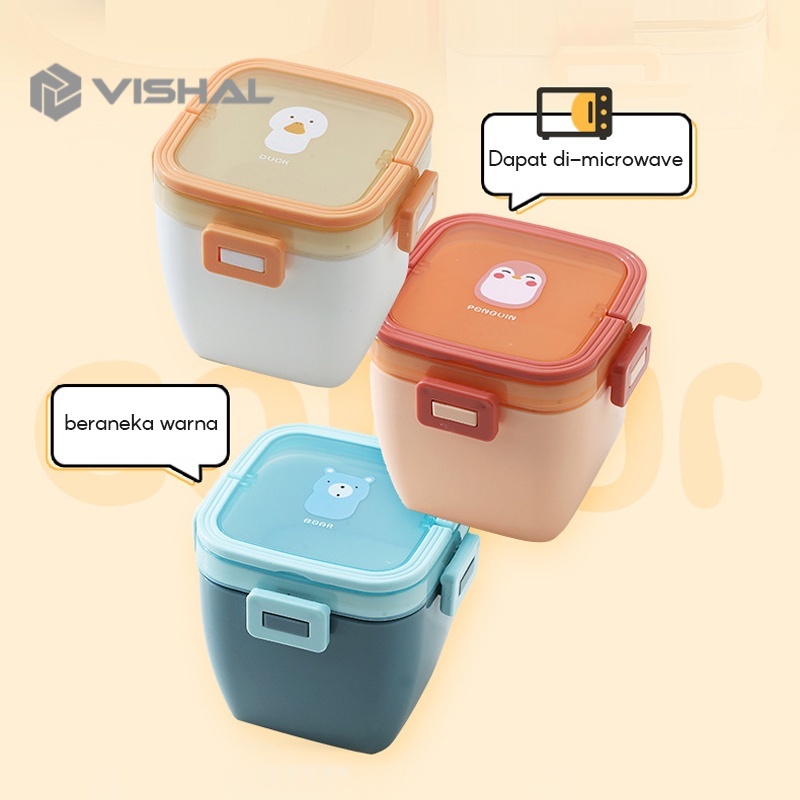 VISHAL Lunch Box PP Jerami Gandum With Karakter Kartun Kotak Bento BPA Free + Sendok