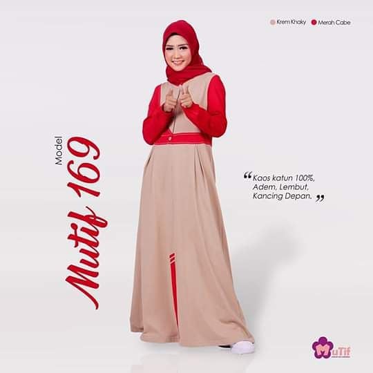 GAMIS MUTIF 169 KREM KHAKY-MERAH CABE