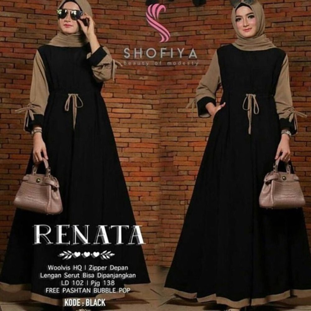 Renata dress muslim/Fashion Muslim/Dress Muslim Tanpa Hijab/Busui/Bisa Cod-3