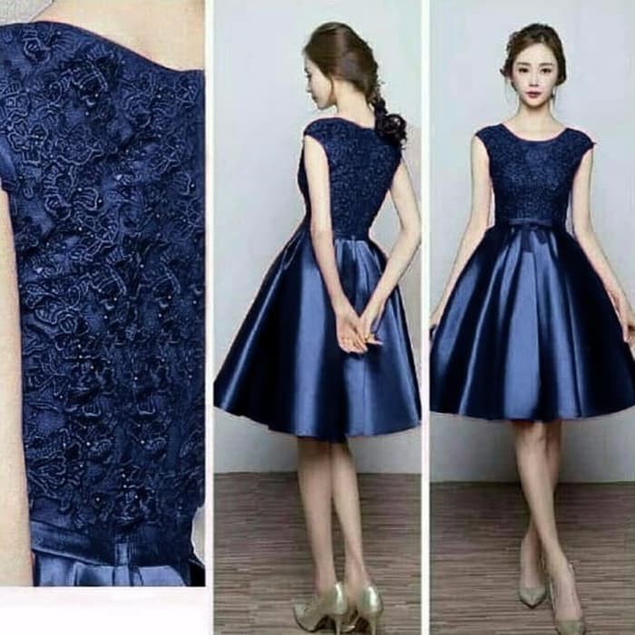 Baju Pesta Brukat Kristina Navy Dres Gaun Remaja Korean Style Md Xm Vt Shopee Indonesia