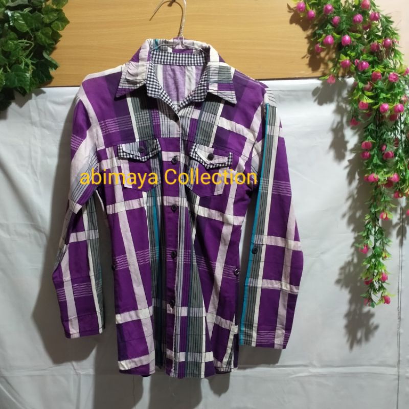 preloved kemeja wanita kotak ungu
