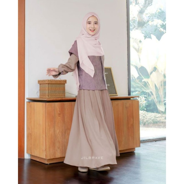 MINAMI DRESS JILBRAVE | 2 IN 1 Style Gamis Syari Set Outer Model Semi Formal
