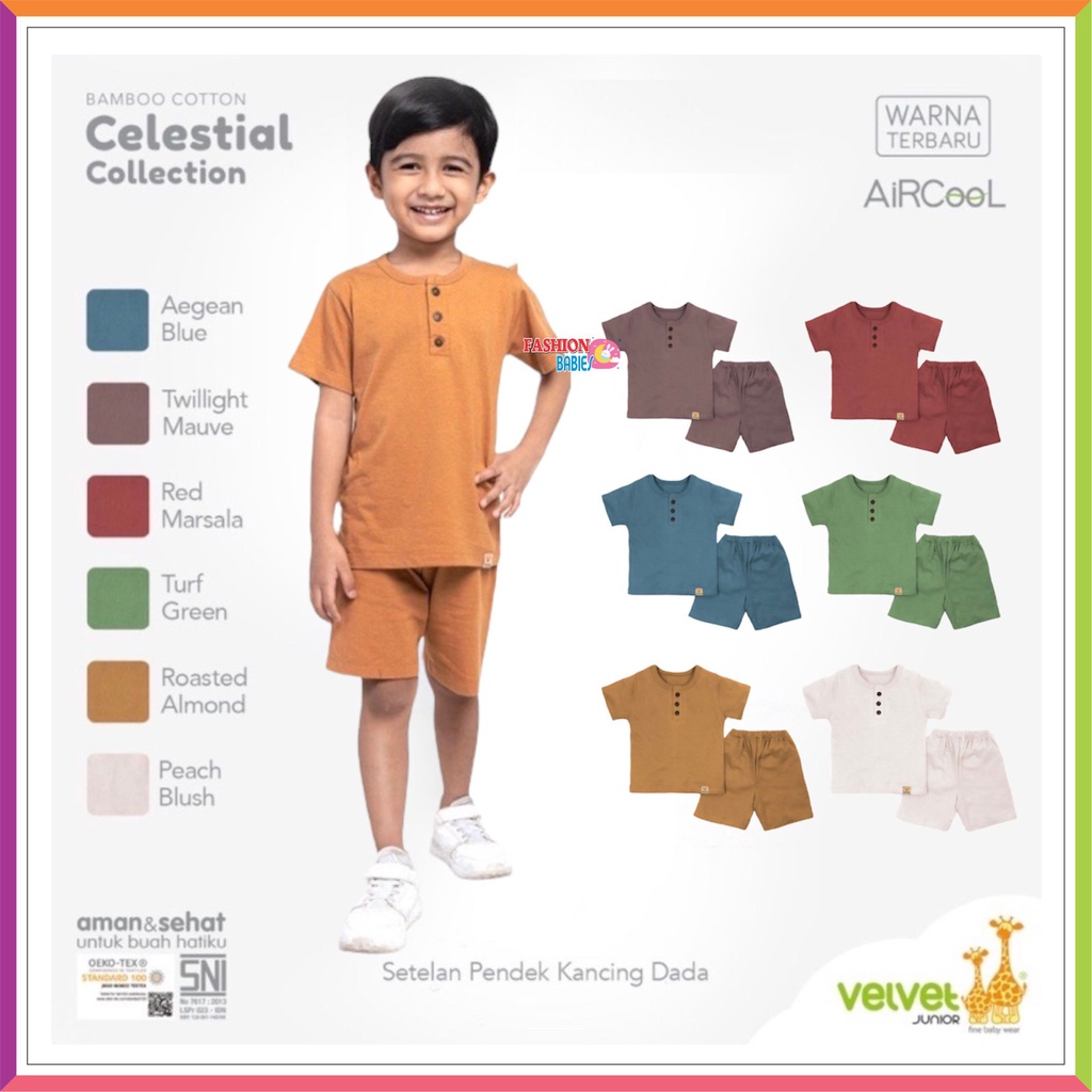 VELVET JUNIOR BAMBOO COTTON CELESTIAL PENDEK | VELVET POLOS TERBARU | SETELAN PENDEK KANCING &amp; OBLONG