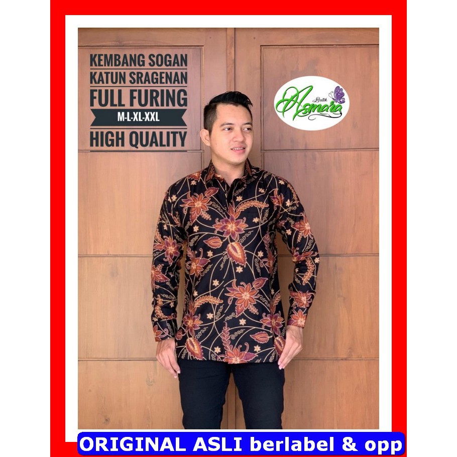 PROMO BATIK PREMIUM MODERN KEMEJA BATIK SOLO Lengan Panjang Lapis Furing Asmara Kembang Sogan Sidomu