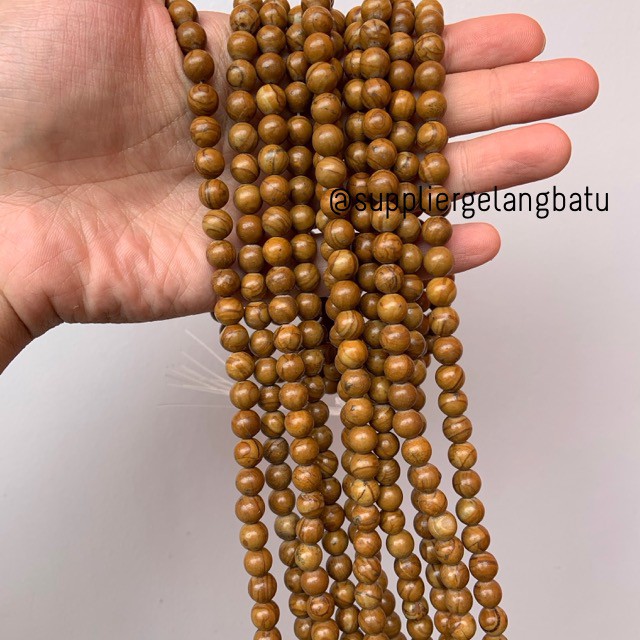 bahan yellow jasper kuning 8mm ryolit natural renceng asli batu alam aksesoris kaukah kokah fossil