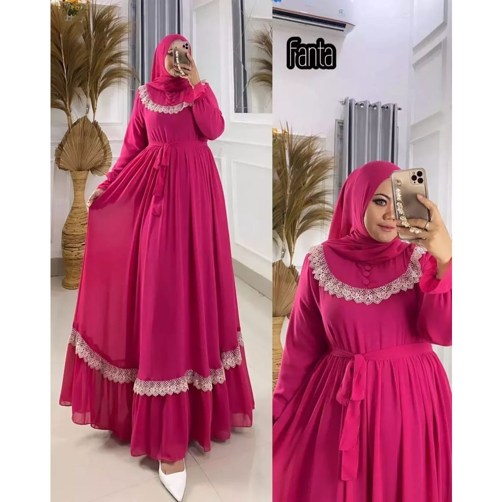 Busana Muslim Wanita Terbaru Cantika Dress Kondangan Baju Wanita Jumbo Gamis Ceruty Babydoll Aksen Renda