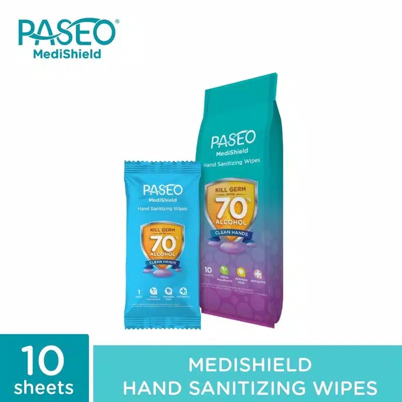 PASEO MEDISHIELD HAND SANITIZING WIPES 10'S