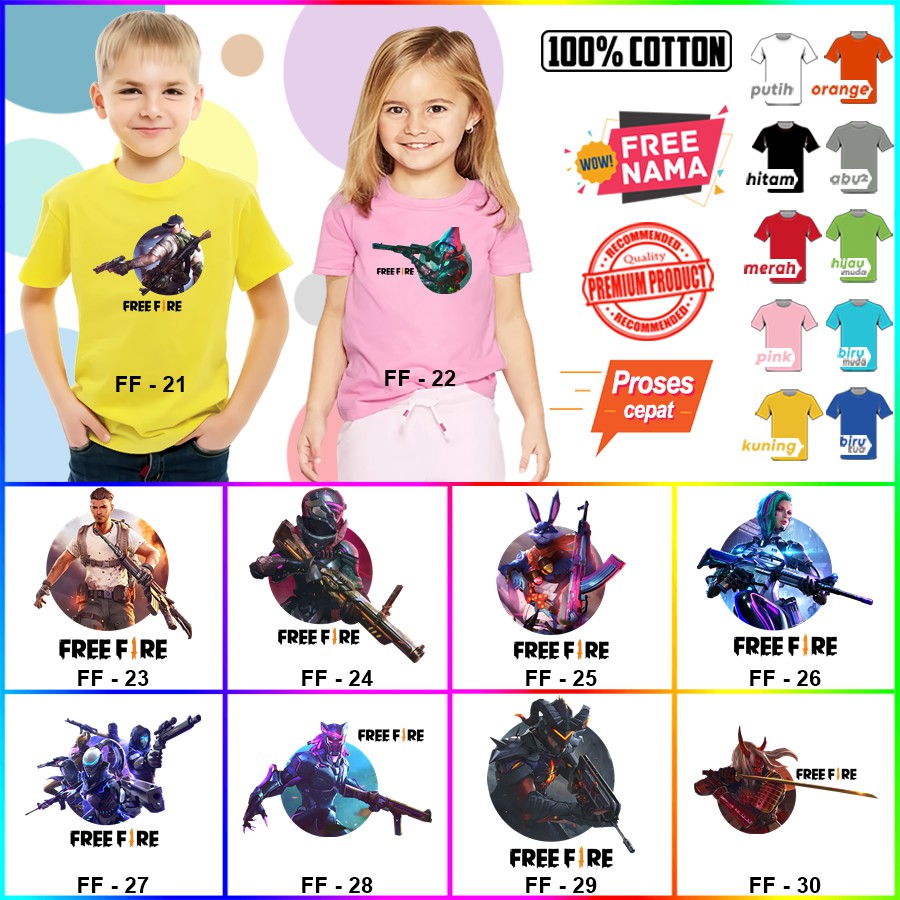 Baju Kaos ANAK DAN DEWASA FREE FIRE COUPLE (FREE NAMA)