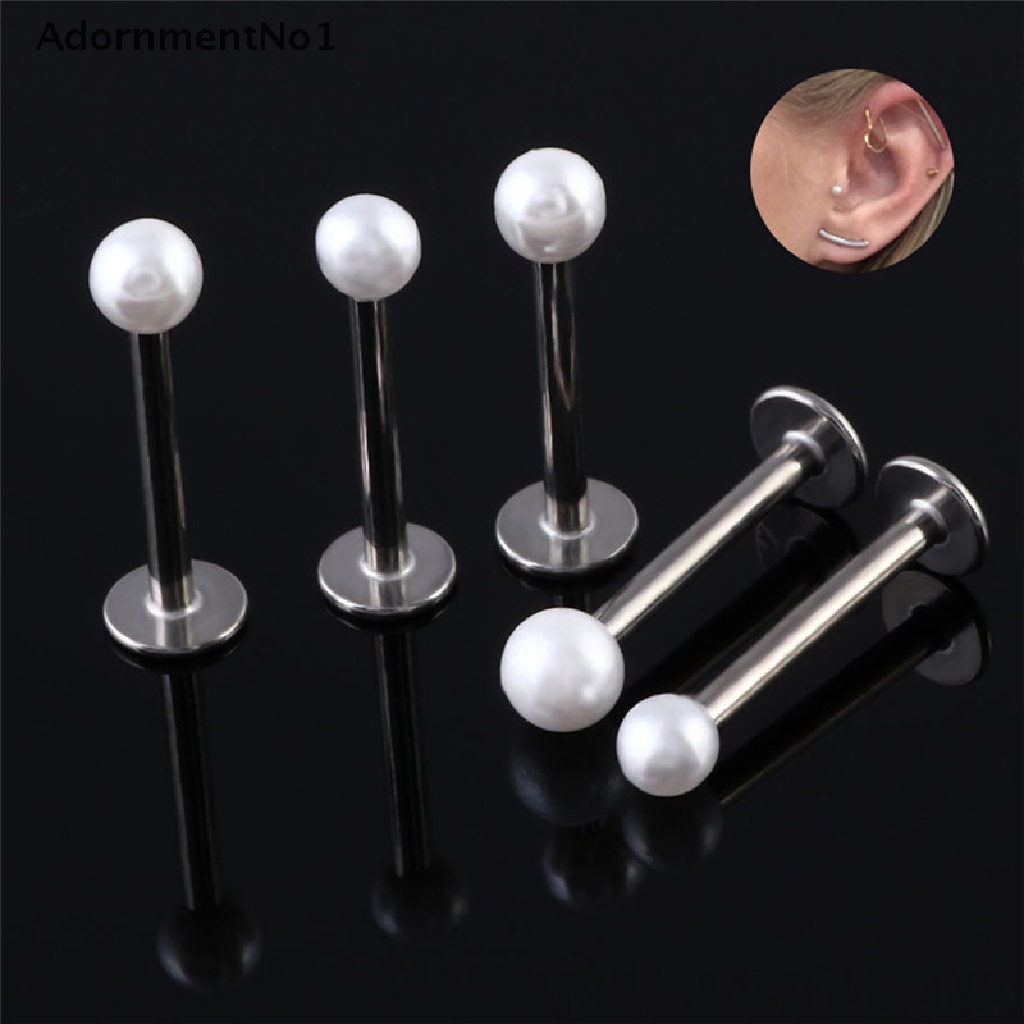 (AdornmentNo1) Anting Tindik Tulang Rawan Telinga Desain Barbell Hias Mutiara Bahan Stainless Steel