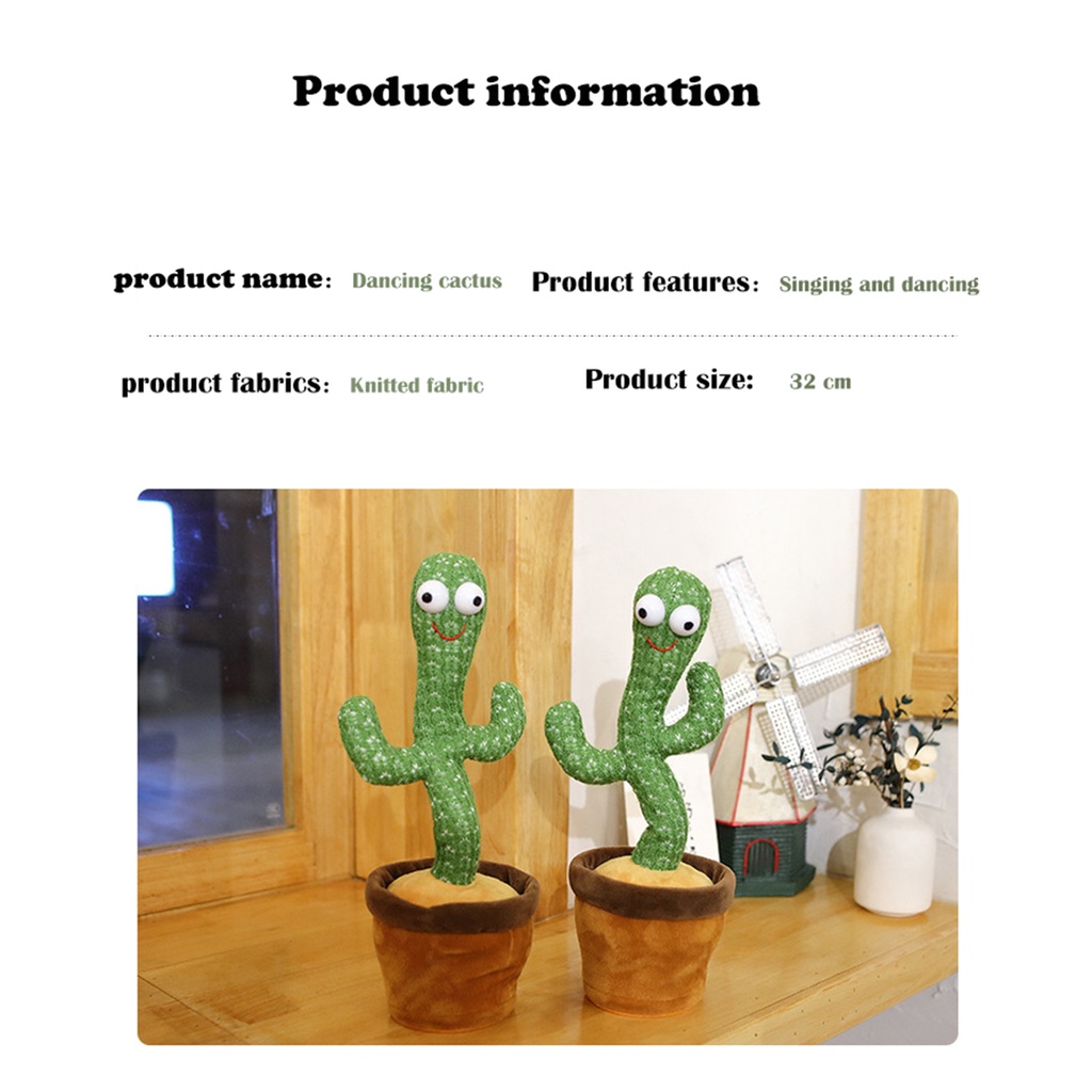 (Homyl2) Plush Stuffed Toys Dancing Cactus Shape Can Move / Rotate / Dance For Home Decoration