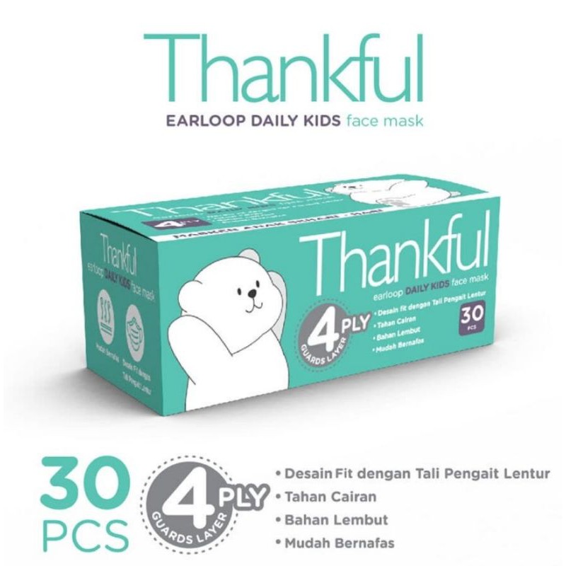 Thankful Masker anak warna putih 4ply - 30S