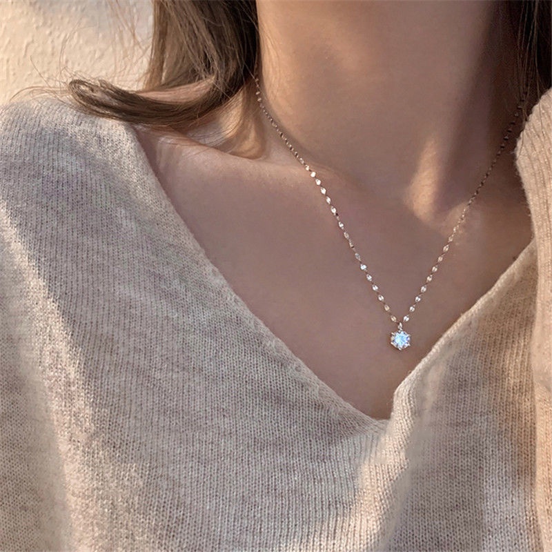 Japan and South Korea Simple Temperament Trend Single Diamond Pendant Necklace Female Clavicle Chain 2021 New Ins Fashion Accessories Jewelry Gift