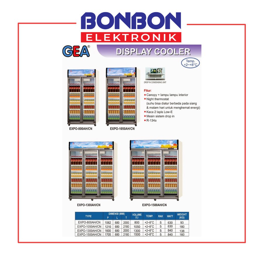 GEA Showcase Display Cooler 2 Pintu EXPO-1050AH/CN / EXPO1050 AH/CN