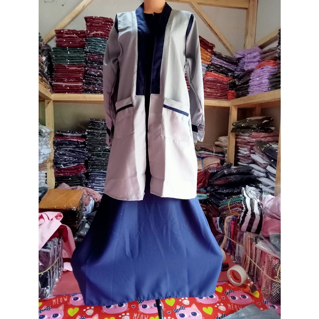 Baju Gamis Elbina Set Muslim Fashion Setelan Remaja 2in1Dress+outer dress  Termurah Wanita Laris pakaian wanita-2