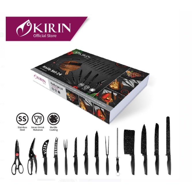 Pisau Dapur Stainless Steel 24 Pcs Set - Kirin KUS-KS24 BK