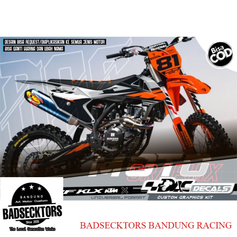 sticker decal cross universal ktm, klx, crf, czf motif black orange 81 keren