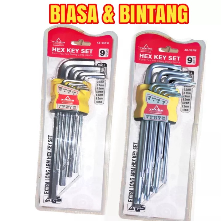 NEW OBRAL PAKET Kunci L Panjang + L Bintang Panjang 9 Pcs HEX KEY LONG YUKIDO  JAPAN