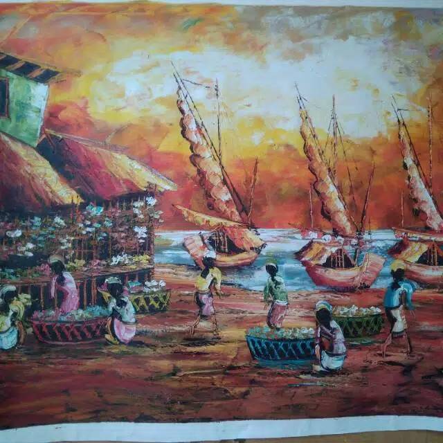 LUKISAN PASAR PANTAI || LUKISAN CAT MINYAK || LUKISAN KANVAS
