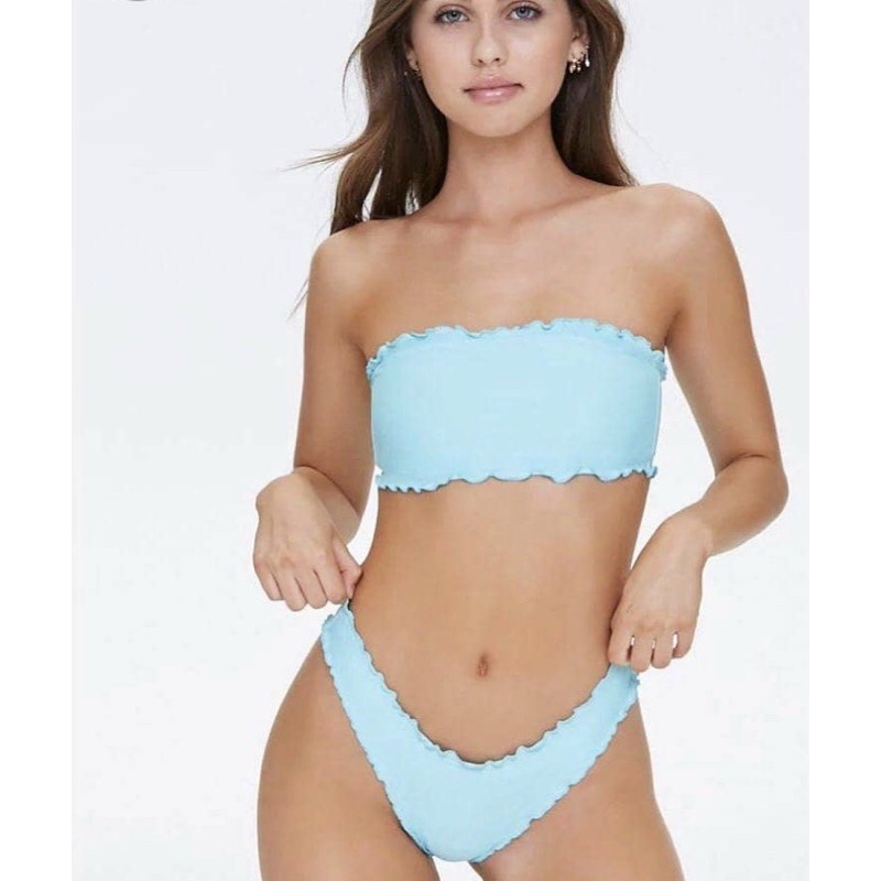 Forever 21 Bikini set lettuce-edge Aqua Blue