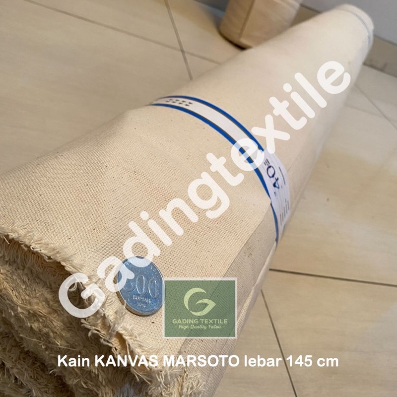 ( per 1 roll ) kain KANVAS CANVAS MARSOTO TC tetoron katun lebar 145 cm isi 40 meter warna putih beras bw bahan tas totebag tote goodie bag sepatu monk monks cloth punch needle sulam embroidery tufting dekorasi dekor sofa blacu belacu tirai horden gorden