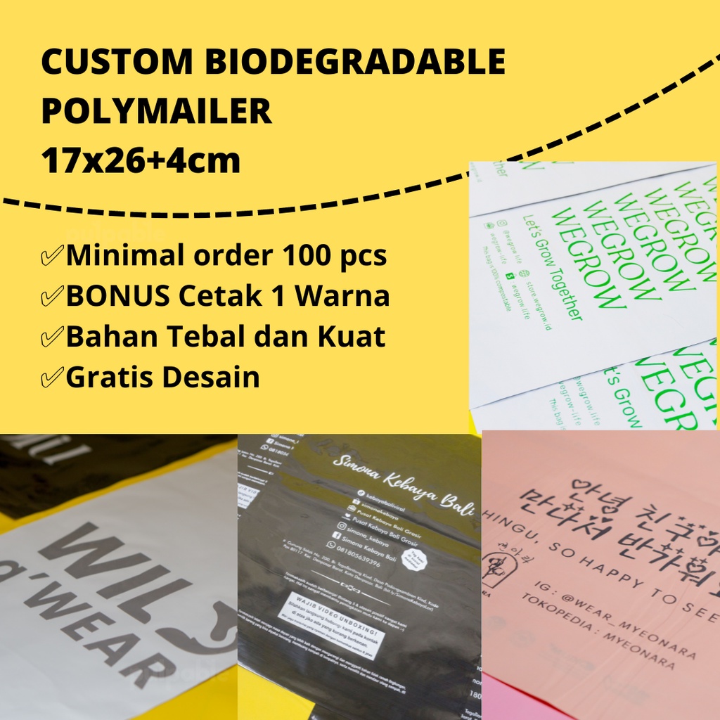 

Polymailer ramah lingkungan 17x26 +4cm biodegradable + Sablon