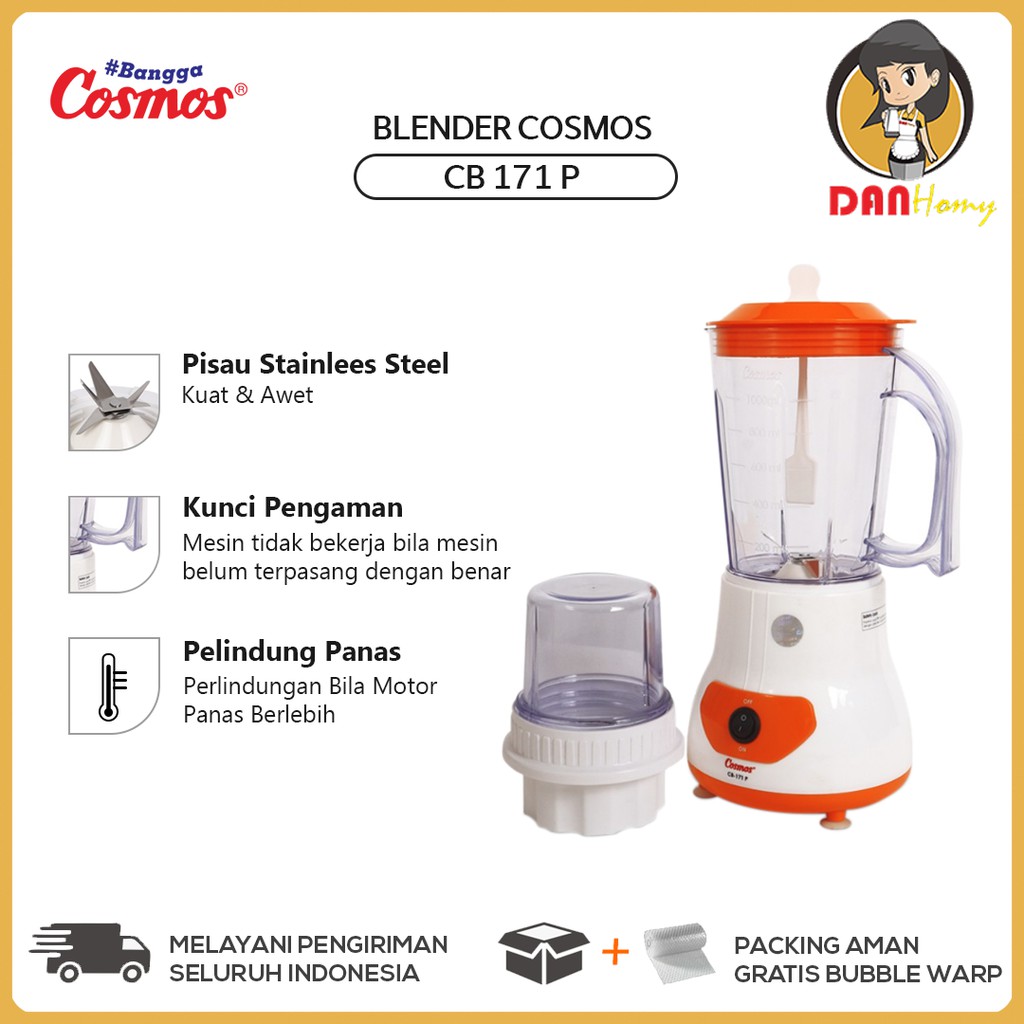 Blender Cosmos CB 171P Alat Penghalus Gelas Plastik 1L Belender 2in1 Pisau Stainless Resmi