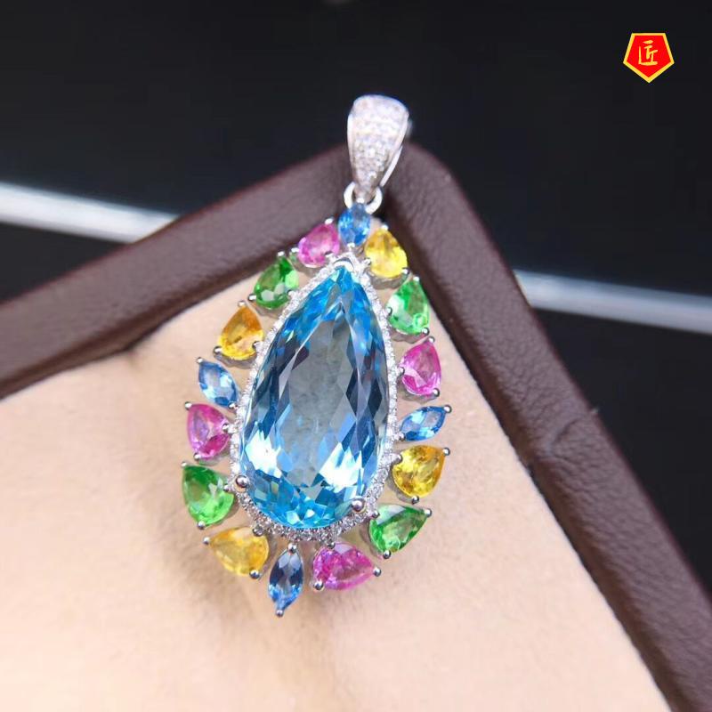 [Ready Stock]Aquamarine Pendant Fashion Necklace Stylish and Elegant