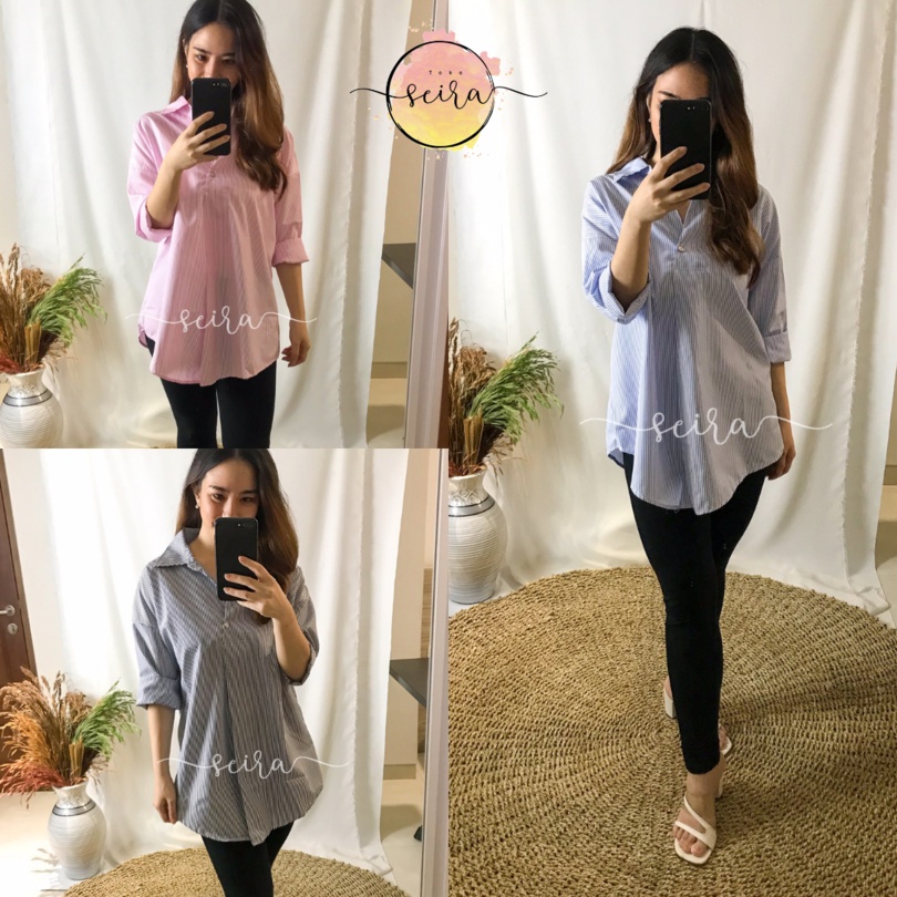 [BISA COD] DYLAN TOP - Atasan Kemeja Casual Boyfriend Shirt / Baju Bangkok Premium Import