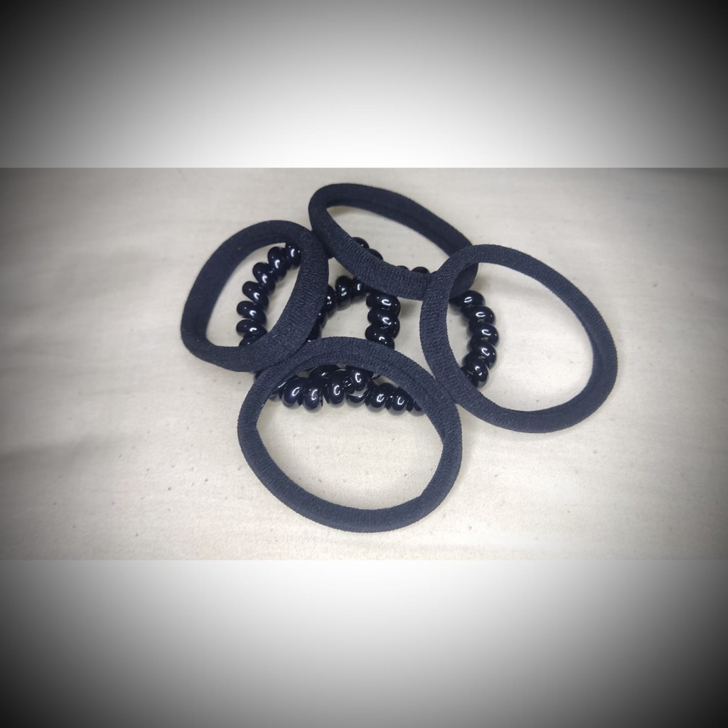 Karet Ikat Rambut Hitam Kombinasi Spiral Kuciran Set Hitam Premium isi 6Pcs-3