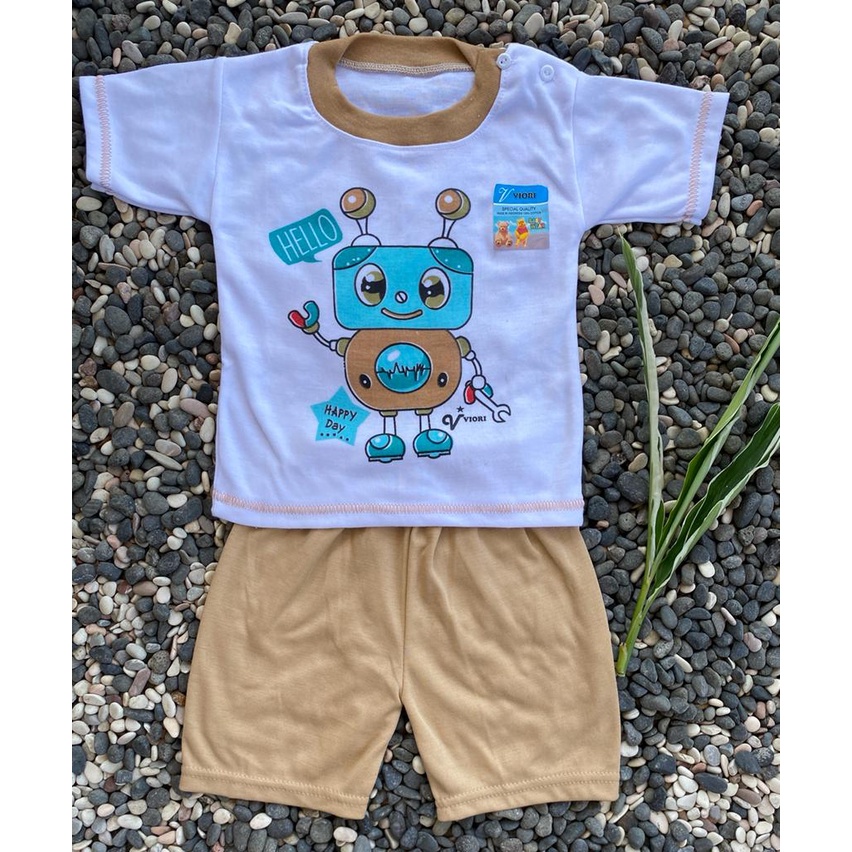 setelan baju anak perempuan/laki-laki lengan pendek 3-18 bulan motif robot