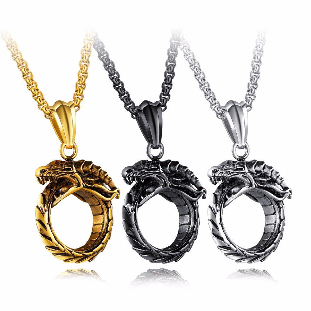 OLEVS Kalung rantai pria dengan lionting bentuk naga warna OLEVS Kalung rantai pria dengan lionting bentuk naga warna