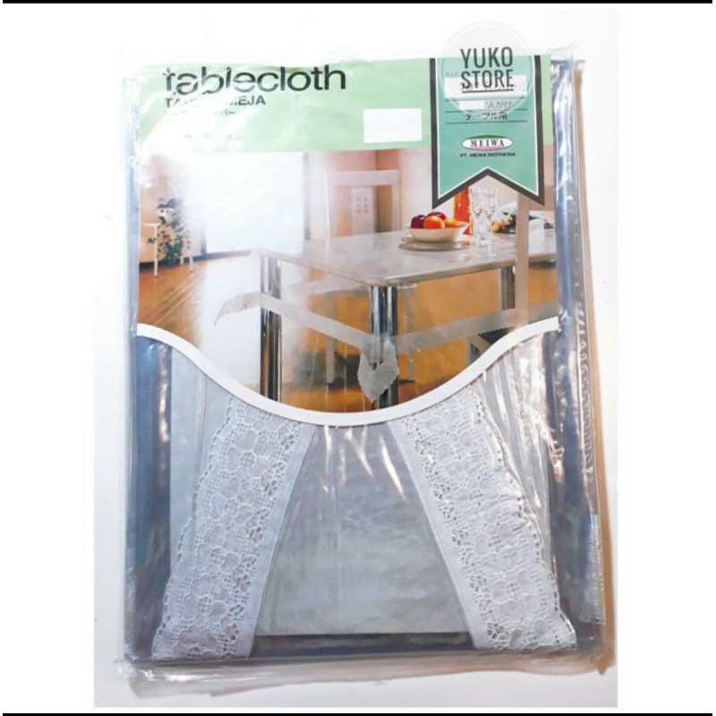 taplak meja makan persegi kotak kursi 6 plastik bening transparan meiwa