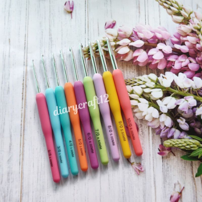 Hakpen Rajut Aluminium Gagang Plastik Ergonomis Crochet Hook - 9 Ukuran - Satuan