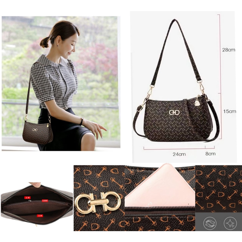 TAS IMPORT SELEMPANG WANITA KOREA KULIT COKLAT SLING BAG KOREA TA409B7 NOTRE PREMIUM KEKINIAN BATAM