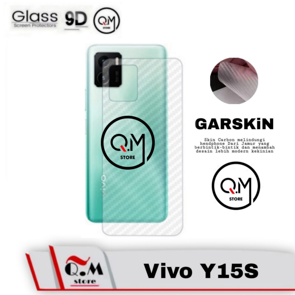 Skin Carbon Garskin Vivo Y15S Skin Pelindung Back Cover Full Transparan Garskin 9D