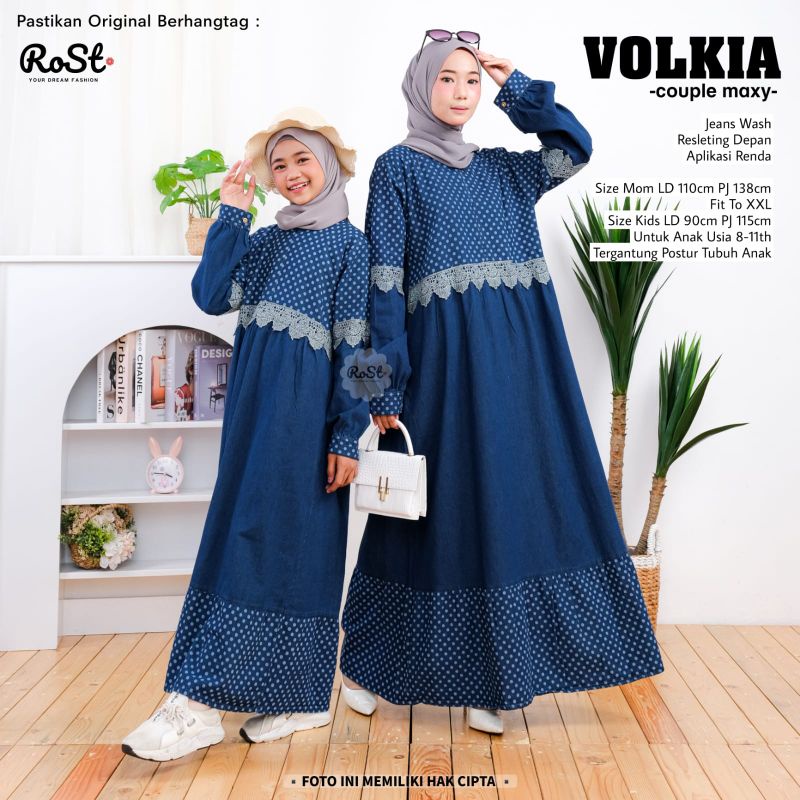 Gamis Jeans Ibu dan Anak Usia 8-11 Tahun VOLKIA Jeans Maxi
