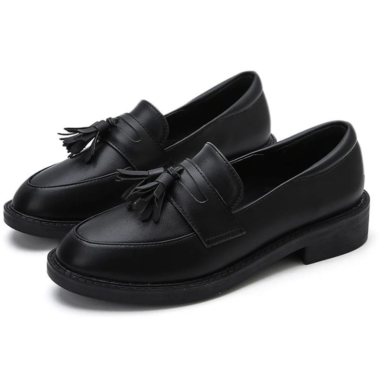 fakhrieshop- SEPATU LOAFERS STYLE RUMBAI TWO / SEPATU WANITA BLACK DOF PREMIUM 903