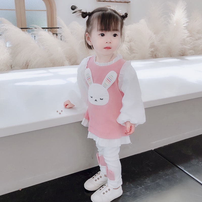 SSP77-Setelan Set Anak Perempuan Super Cute Fluffy Bunny