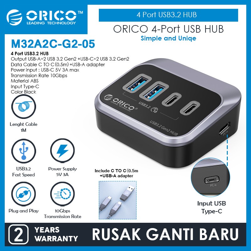 ORICO 4 Port USB 3.2 Hub Type C to C USB A 10Gbps 0,5M