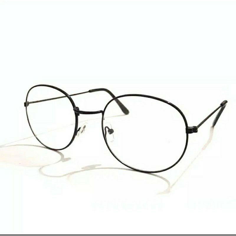 kacamata oval wanita lensa rangka transparant retro vintage metal frame-Hitam